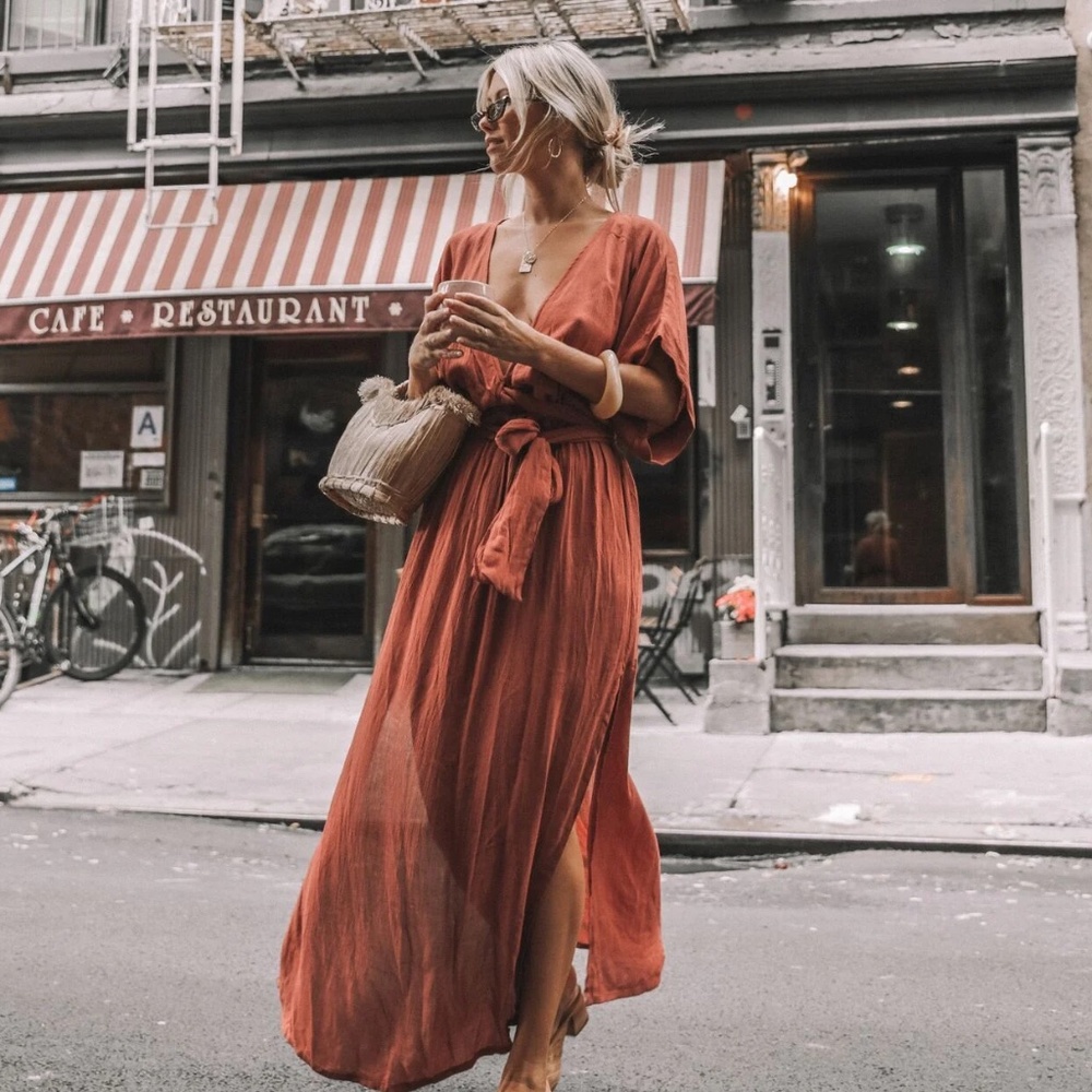 Hazel & Folk 'Melody' maxi wrap dress, Deep Rose, XS/S